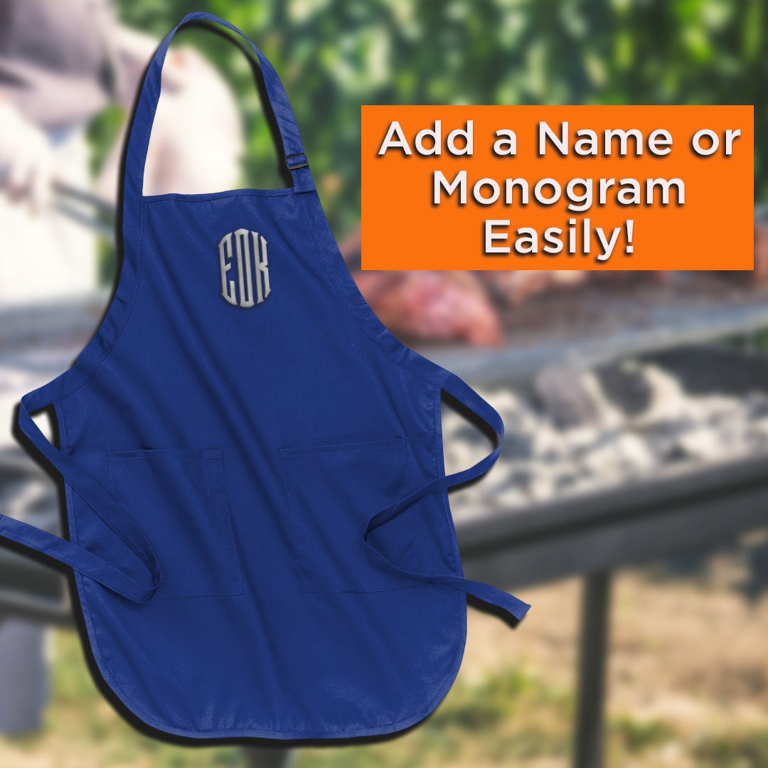 Custom Embroidered Full-Length Apron with Pockets | Grilling BBQ Apron, Monogrammed Apron, Chef Apron Gift