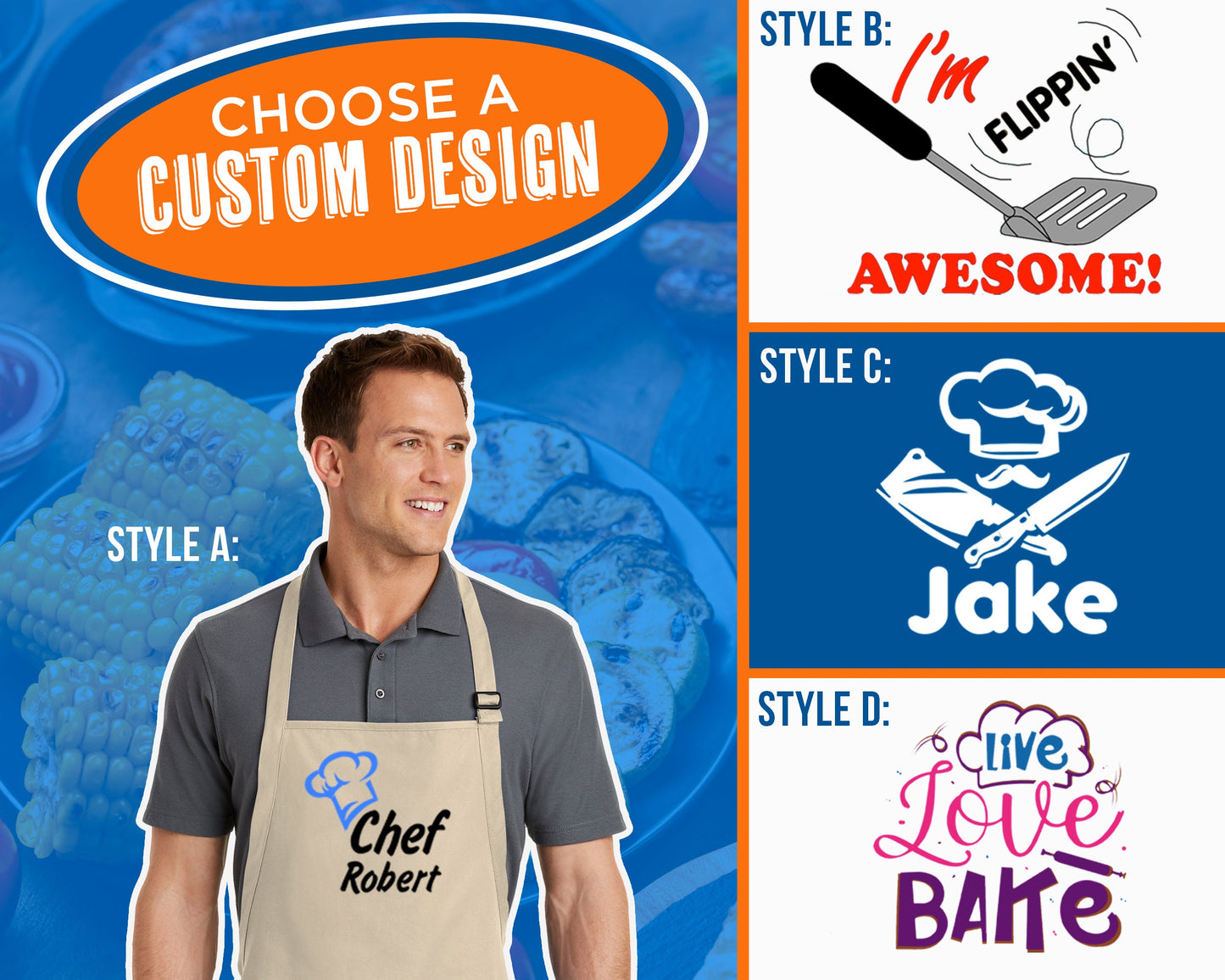 Custom Embroidered Full-Length Apron with Pockets | Grilling BBQ Apron, Monogrammed Apron, Chef Apron Gift