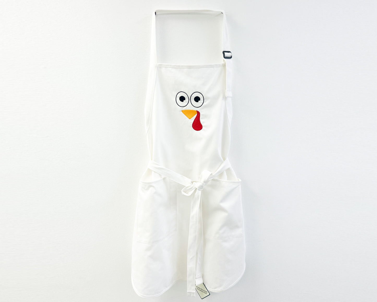 Embroidered Thanksgiving Apron With Pockets, Adjustable, Hostess Gift, Baking Apron, Turkey Face Design