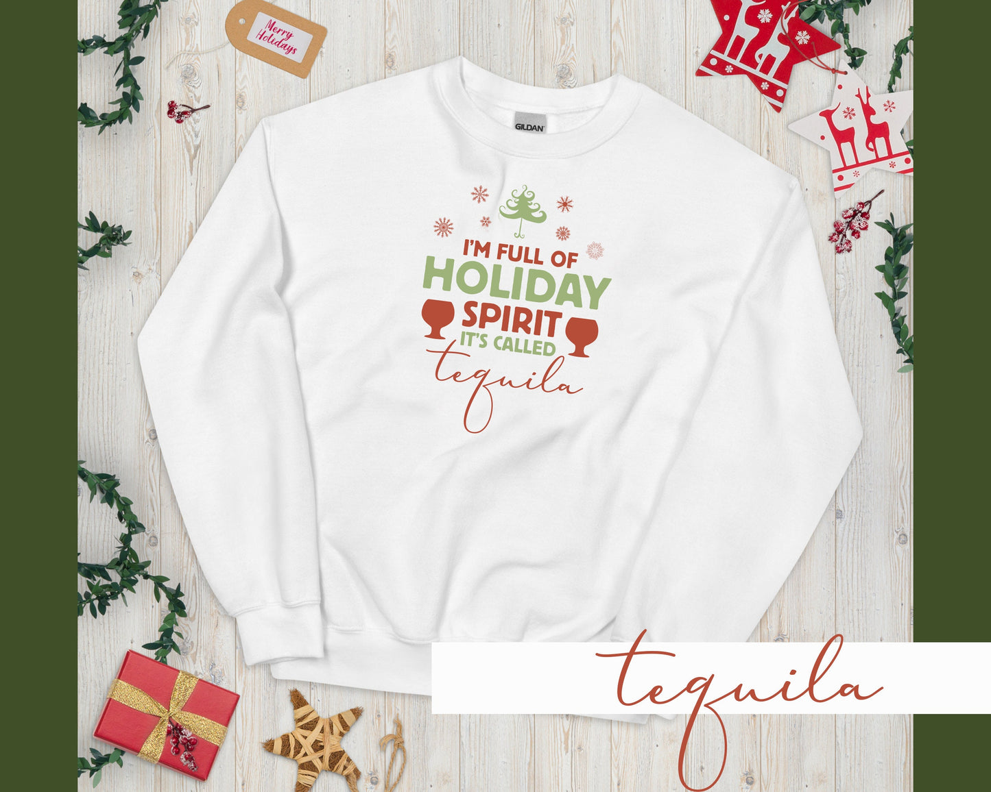 Christmas Spirts Sweatshirt, Vodka, Wine, Bourbon, Brandy, Tequila, Whiskey, Holiday Christmas Sweater