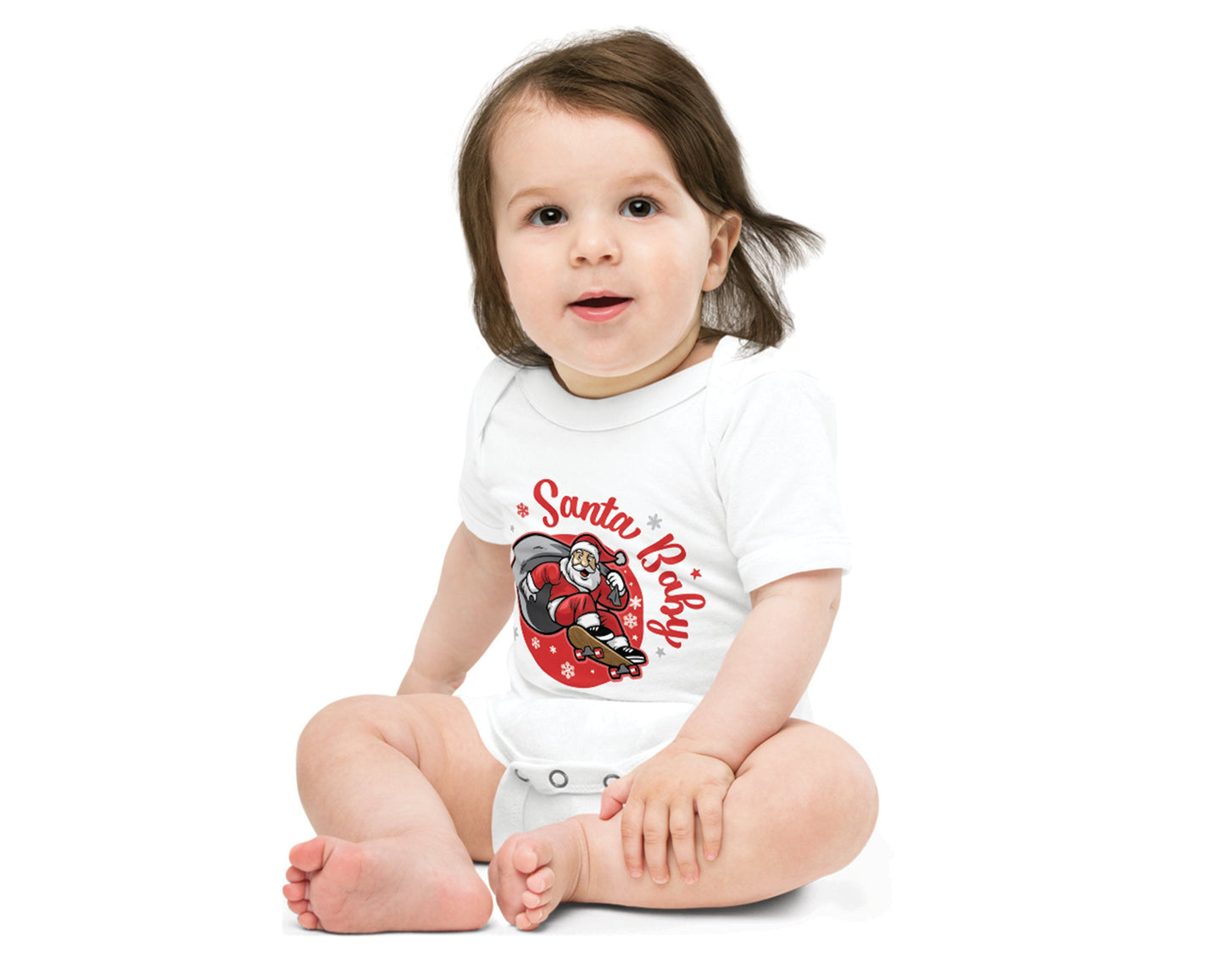 Skateboard Santa Baby First Christmas Custom Onesie, Unisex Cute Christmas Onesie, Newborn Baby Home Coming Gift, Knitted Baby