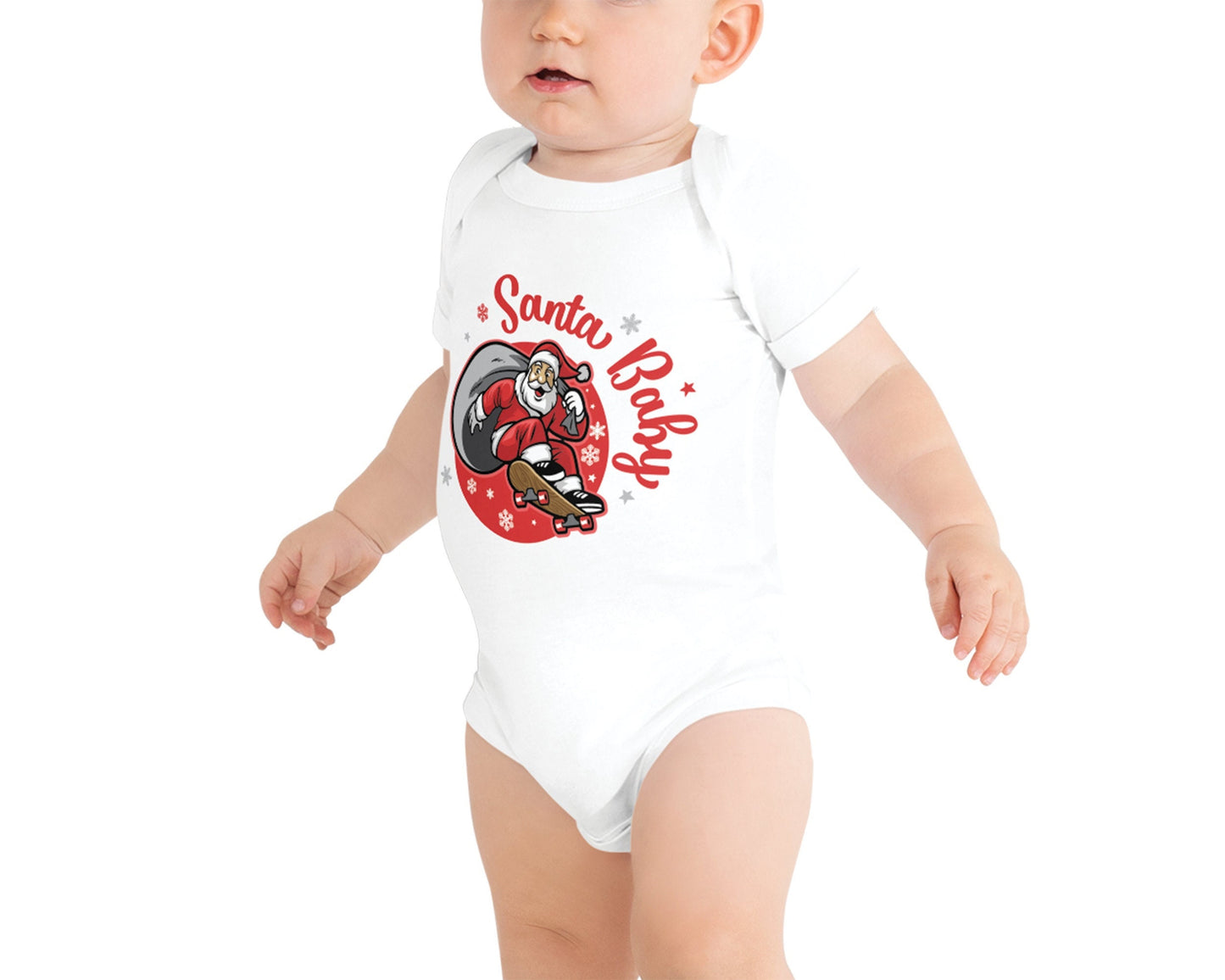 Skateboard Santa Baby First Christmas Custom Onesie, Unisex Cute Christmas Onesie, Newborn Baby Home Coming Gift, Knitted Baby