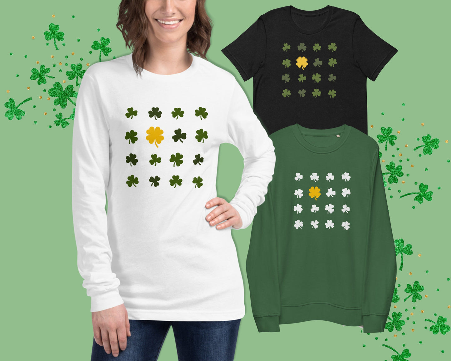 Saint Patricks Day T-Shirt Four Leaf Clover, New Design St Patricks Day T-Shirt, Long Sleeve T-Shirt and Sweatshirt, Luck of the Irish Shirt