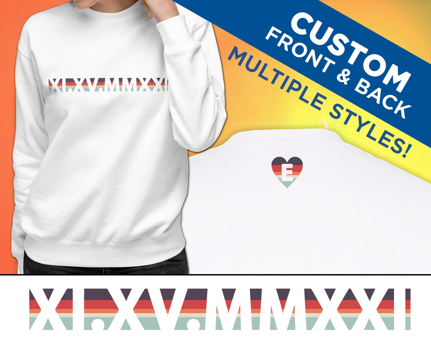 Custom Printed Roman Numeral Hoodie • Couples Gift • Personalized Date and Initial Sweatshirt • Engagements, Anniversaries, Bachelorette