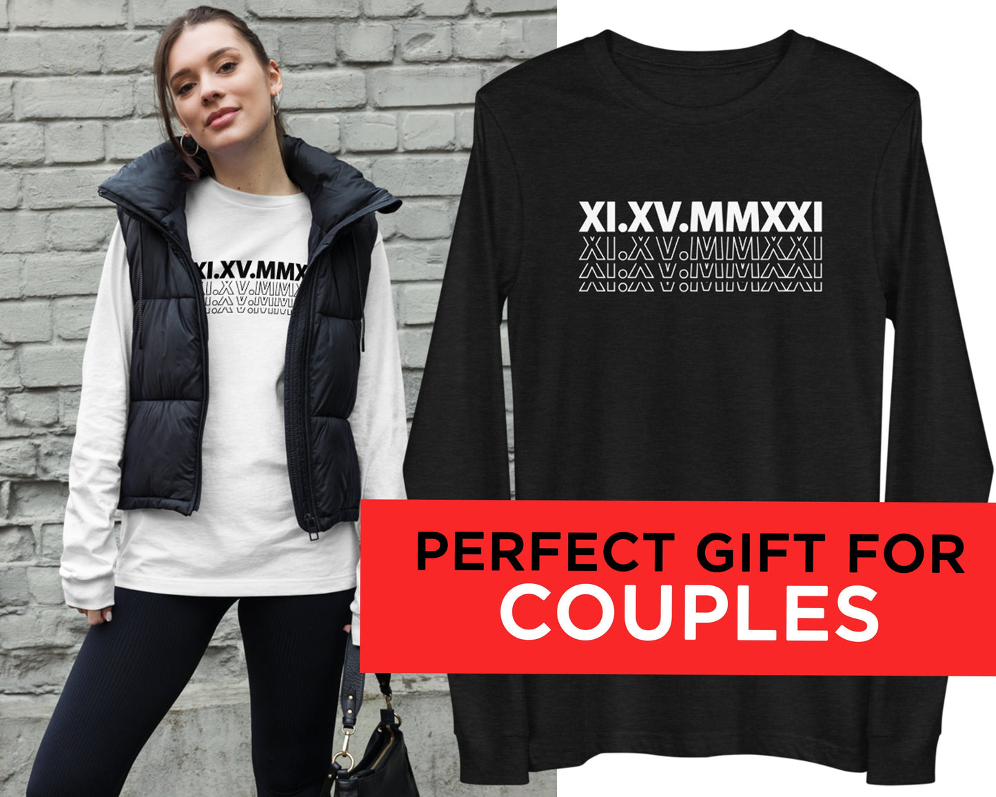 New Design Custom Printed Roman Numeral Shirts, Couples Gift, Personalized Date, Engagements, Anniversaries, Bachelorette Gift