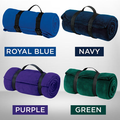 Custom Embroidered Fleece Blanket with Carrying Strap, Personalized travel blanket for Wedding and Corporate Gifts