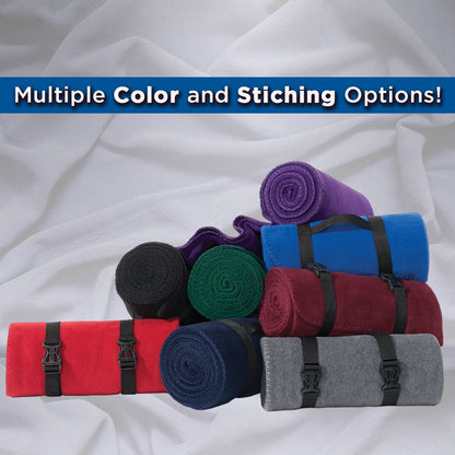 Custom Embroidered Fleece Blanket with Carrying Strap, Personalized travel blanket for Wedding and Corporate Gifts