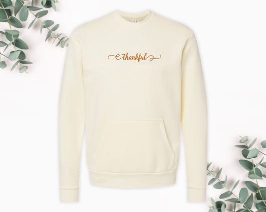 Thankful Sweatshirt, Thanksgiving Embroidered Sweater, Fall Crewneck, Minimalist, Cozy