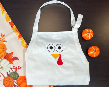 Embroidered Thanksgiving Apron With Pockets, Adjustable, Hostess Gift, Baking Apron, Turkey Face Design