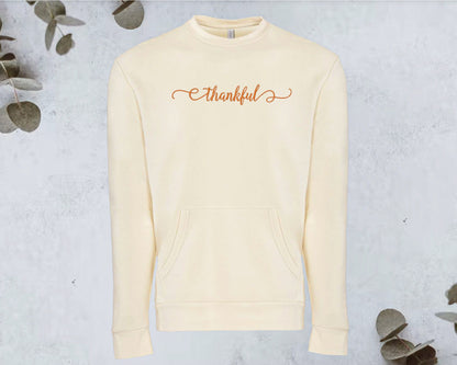 Thankful Sweatshirt, Thanksgiving Embroidered Sweater, Fall Crewneck, Minimalist, Cozy