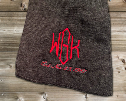 Custom Scarf, Warm Cozy Embroidered Scarf, Personalized Scarf, Knit Monogram Scarf