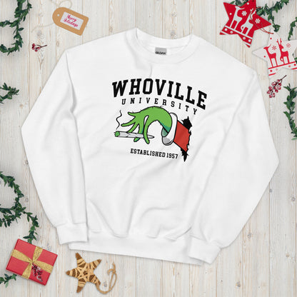 Grinch Whoville Weed Christmas Sweatshirt, Whoville University Christmas, Grinch Weed Shirt, Grinch Funny Christmas Sweater