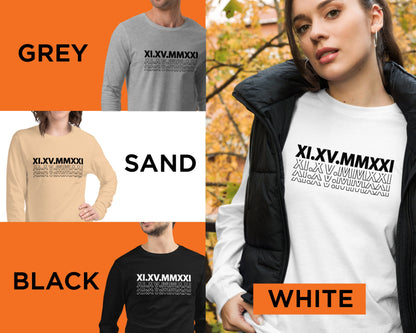 New Design Custom Printed Roman Numeral Shirts,  Couples Gift, Personalized Date, Engagements, Anniversaries, Bachelorette Gift